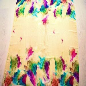 Vintage yellow polyester sheer chiffon feather design scarf 55” x 40”